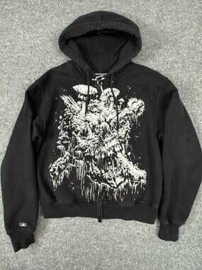 Lurking Class Zip Up Hoodie XL Black Cropped Graphic Skull